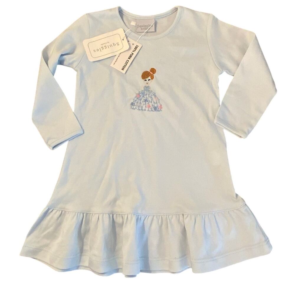 Squiggles‎ by Charlie Light Blue Princess Pima Dress Long Sleeve NWT 18